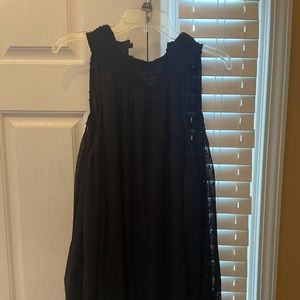 Black high neck, open shoulder, long sleeve dress